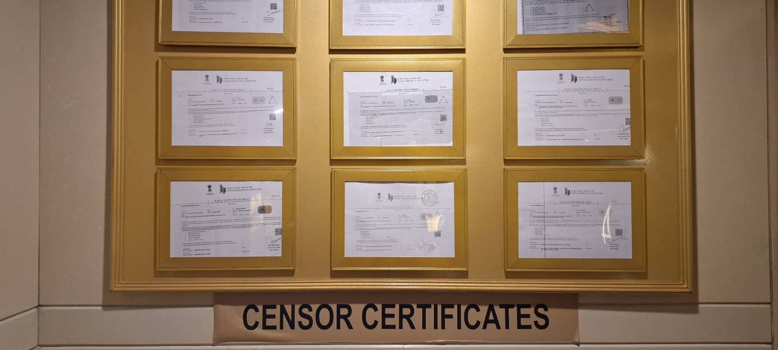 Cinema certificate display